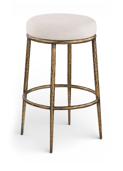 Ferro - Performance Fabric Upholstered Backless Bar Stool - Antique Brass