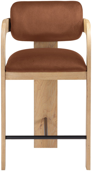 Cedra - Velvet Performance Fabric Upholstered Counter Stool - Cognac