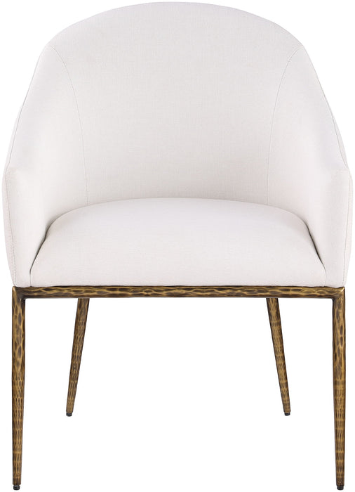 Ferro - Linen Textured Performance Fabric Upholstered Dining Arm Chair - Cream / Brushed Gold