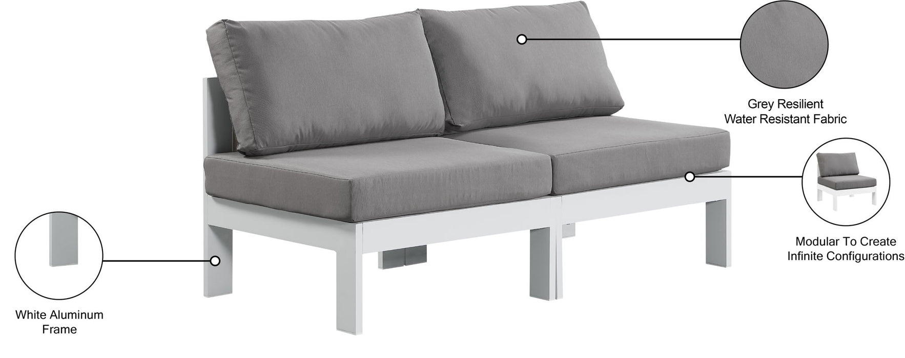 Nizuc - Outdoor Patio 2 Seat Armless Modular Sofa With White Frame