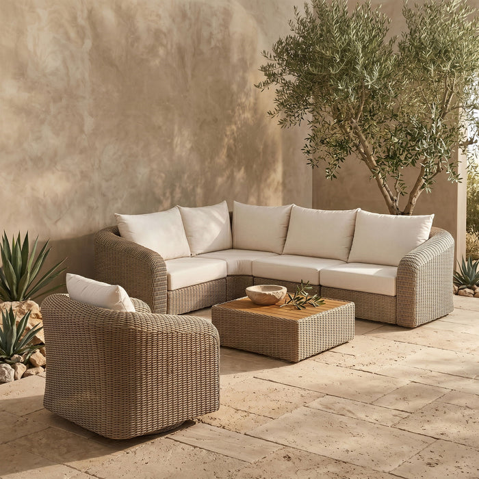 Seacrest - Olefin Water Resistant Fabric And Wicker 4 Piece Outdoor Patio Modular Sectional