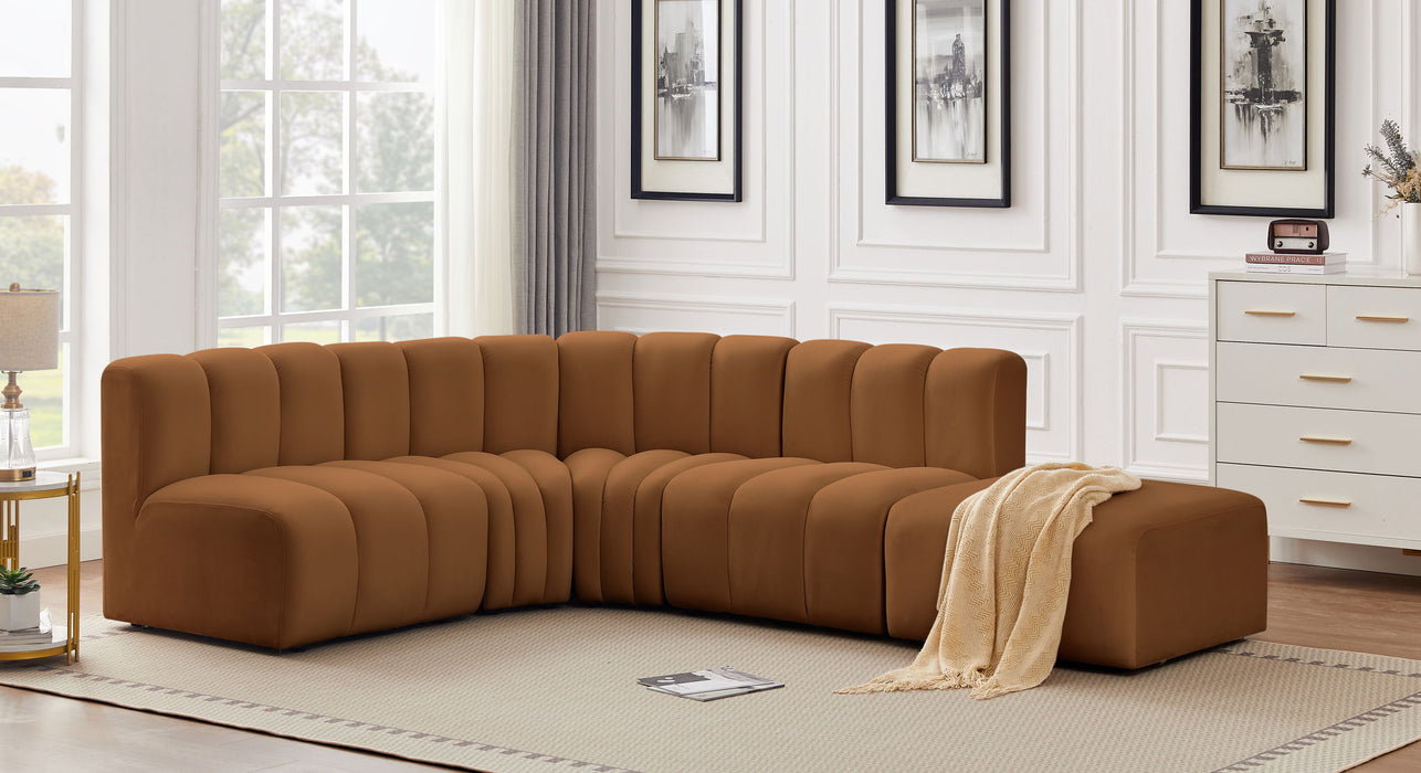 Arc - Velvet 5 Piece Corner Modular Sofa - Saddle