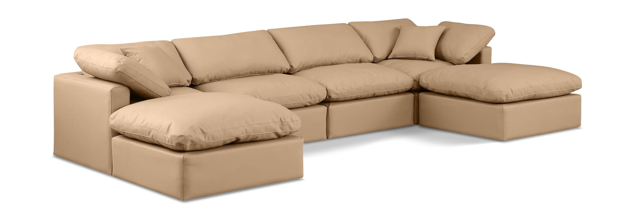 Indulge - Faux Leather 6 Piece Modular Double Chaise Sectional - Tan