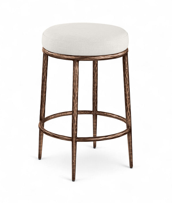 Ferro - Linen Textured Performance Fabric Upholstered Backless Counter Stool - Cream / Brushed Bronze