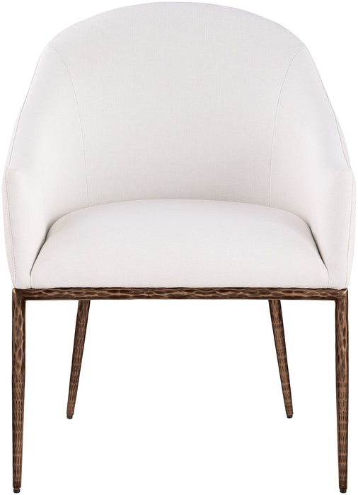 Ferro - Linen Textured Performance Fabric Upholstered Dining Arm Chair - Cream / Brushed Bronze