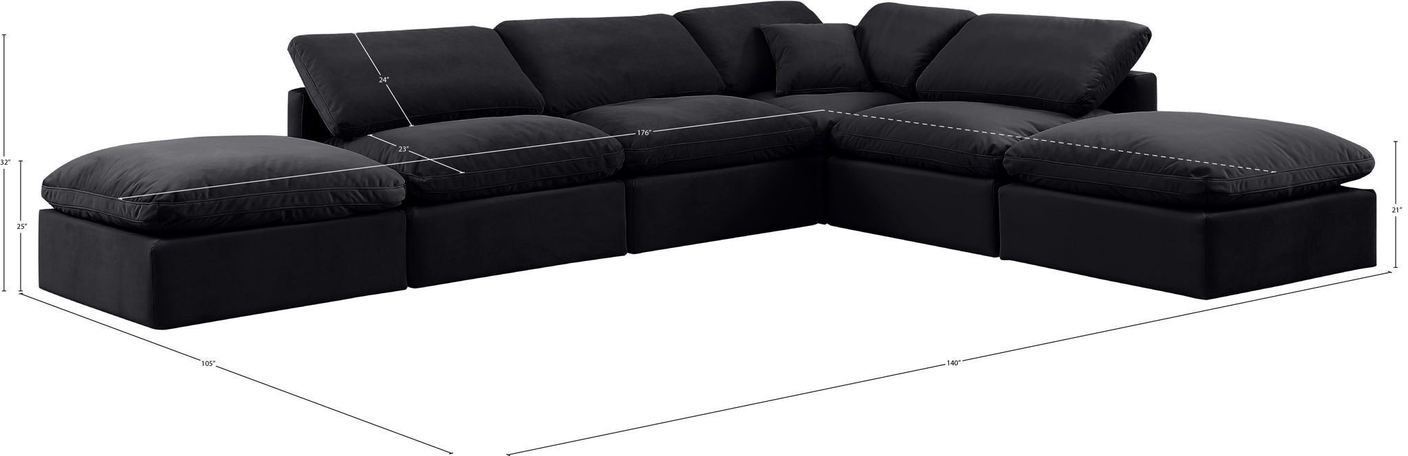 Indulge - Velvet 6 Piece Modular Armless Sectional