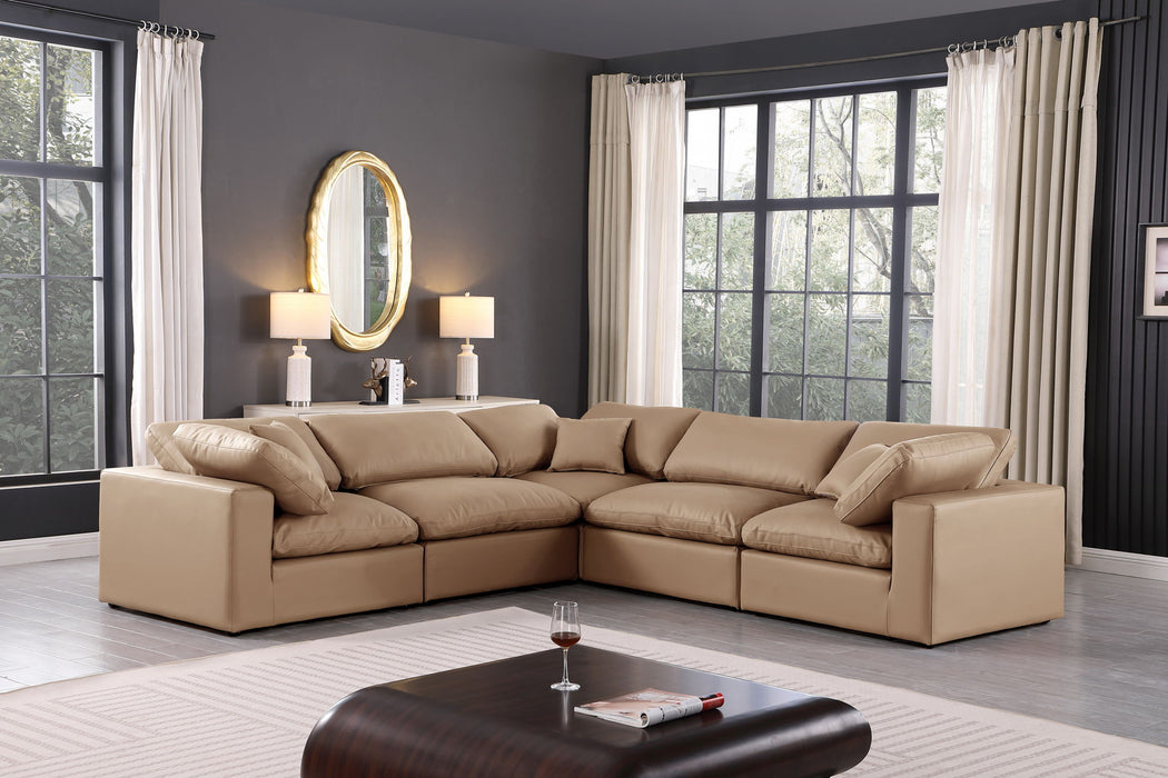 Comfy - 5 Piece Faux Leather Modular Corner Sectional - Tan