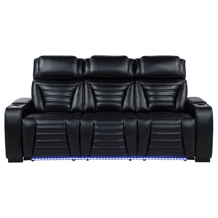 Zuma - Faux Leather Dual Power Reclining LED Sofa - Black