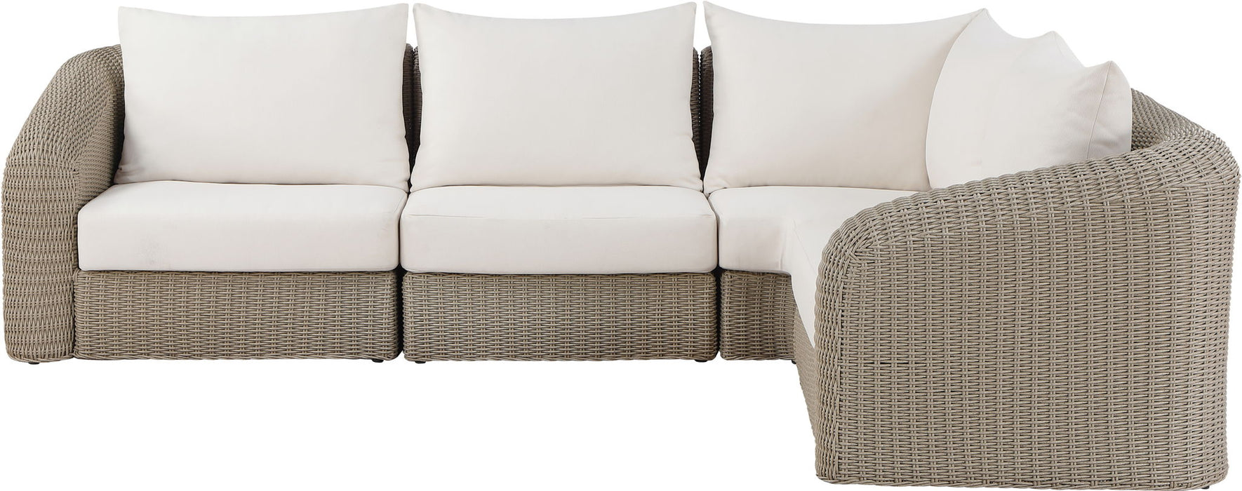 Seacrest - 123.25" Olefin Water Resistant Fabric And Wicker 4 Piece Outdoor Patio Modular Sectional