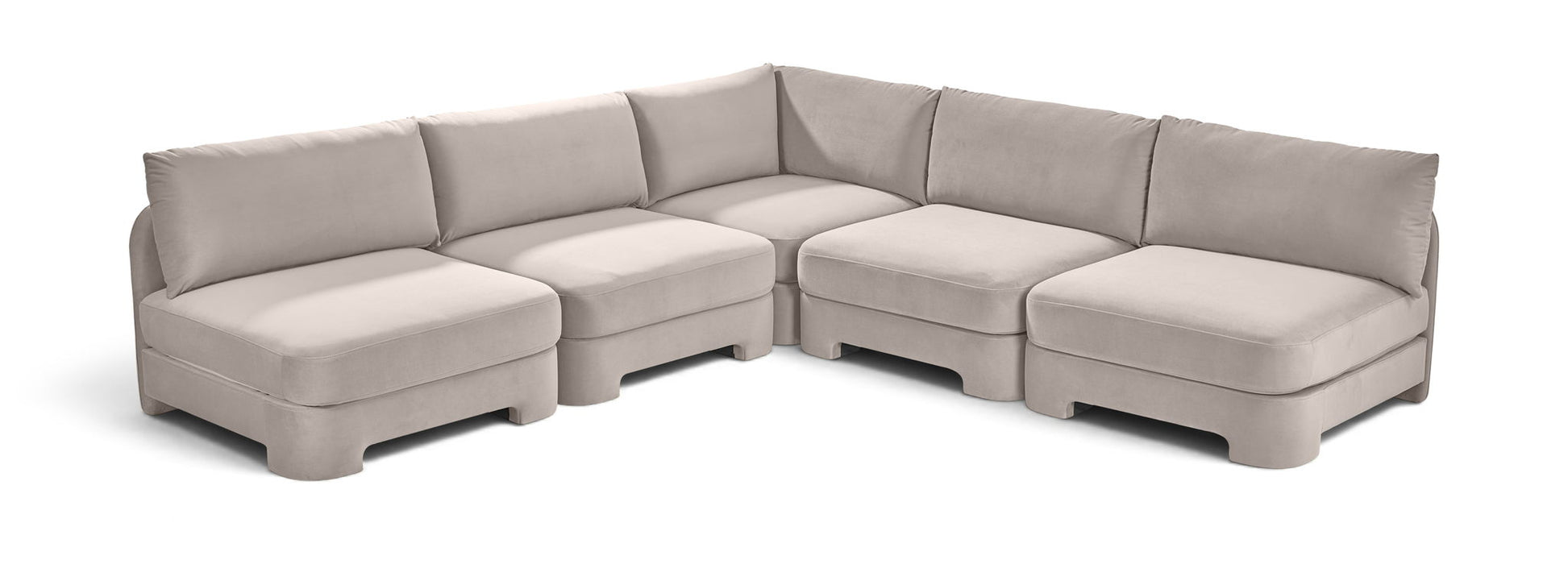 Hammond - Velvet Performance Fabric Upholstered 5 Piece Armless Sectional