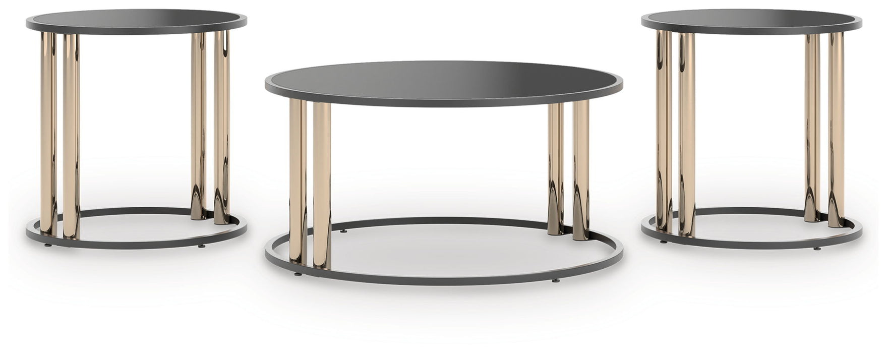 Hannerly - Occasional Table Set (Set of 3) - Black / Gold Finish