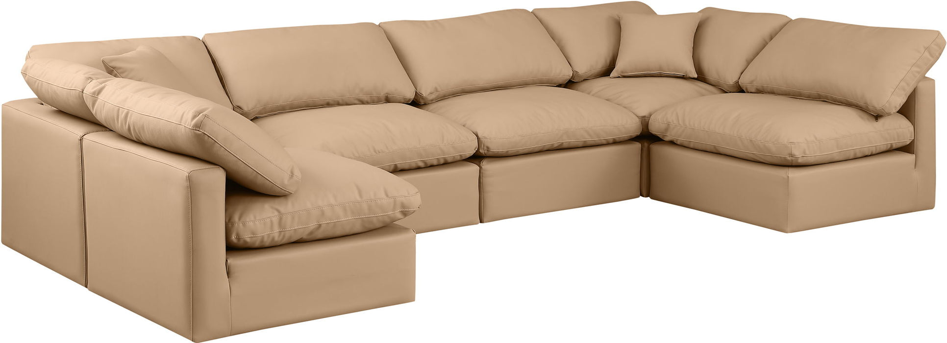Indulge - Faux Leather 6 Piece Modular U-Shaped Sectional - Tan