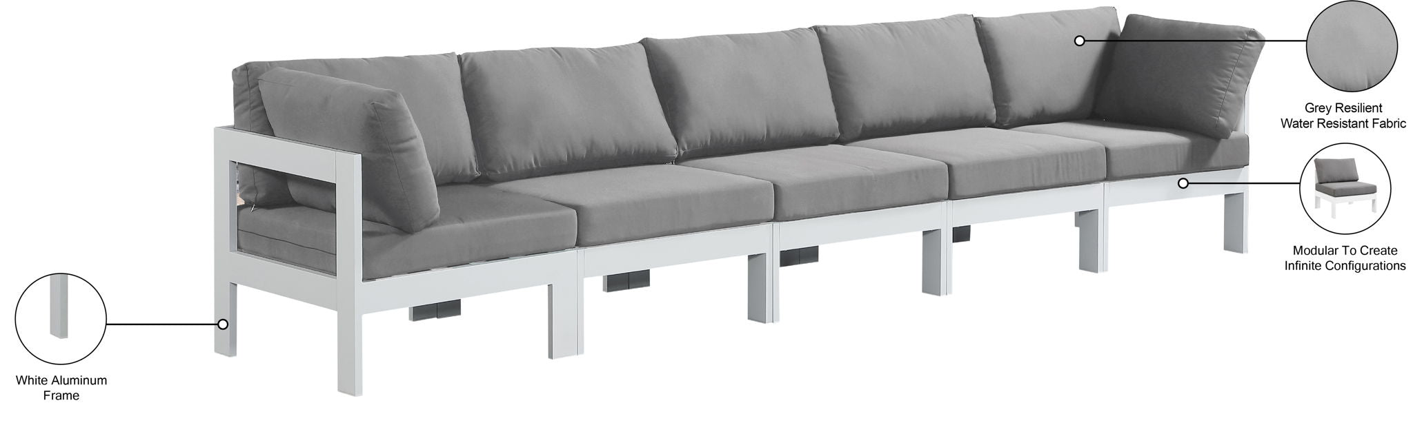 Nizuc - Outdoor Patio 5 Seat Modular Sofa With White Frame