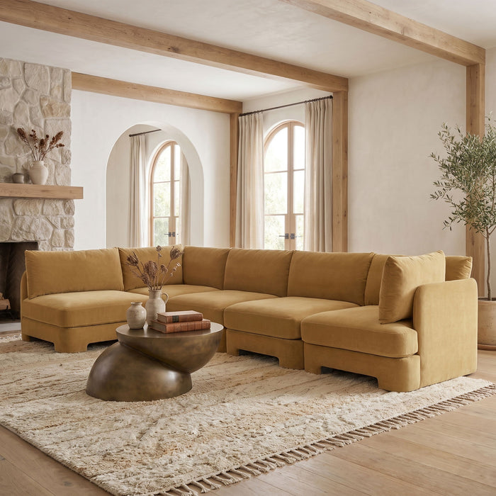Hammond - Velvet Performance Fabric Upholstered 5 Piece L-Shaped Sectional