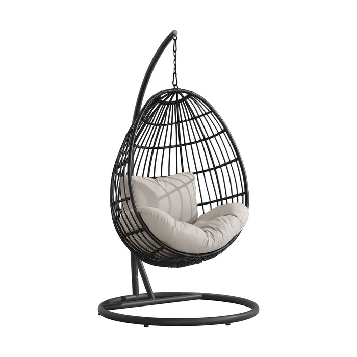 Playa - Swing Egg Chair With Base And Pillar - Dark Gray / Beige
