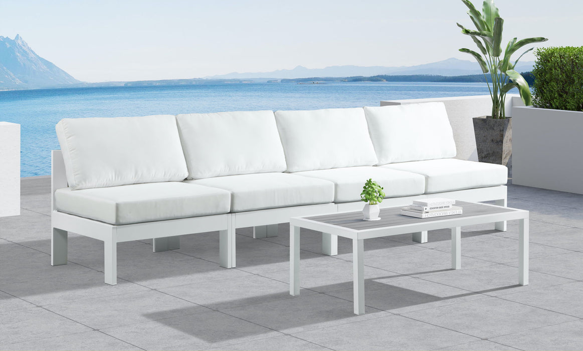 Nizuc - Outdoor Patio 4 Seat Armless Modular Sofa With White Frame