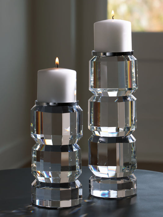 Brentley - Candle Holder Set (Set of 2) - Clear / Silver Finish