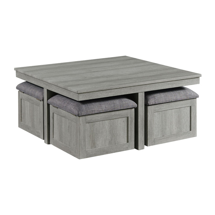 Uster - Coffee Table With Four Storage Stools - Gray