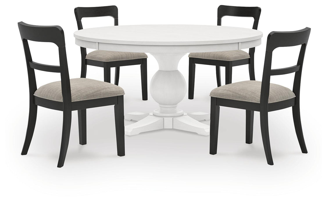 Greddinton - Round Dining Table Set - Black Chairs