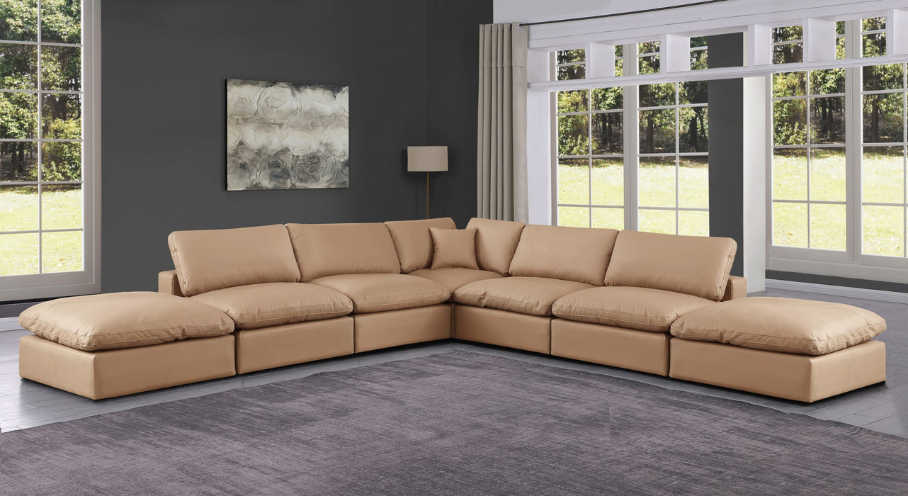 Comfy - 7 Piece Faux Leather Modular Corner Sectional - Tan