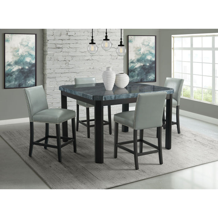 Francesca - Square 5 Piece Counter Height Dining Set, Table & Four PU Chairs - Gray / Marble
