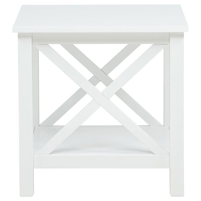 Skyview - Square Pine Wood Side End Table With Shelf - White
