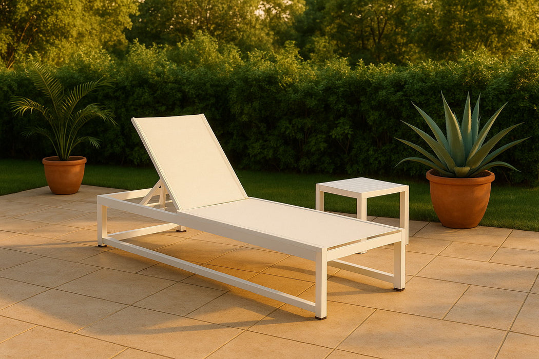 Maldives - Water Resistant Outdoor Patio Adjustable Sun Chaise Lounge Chair With White Base