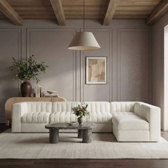 Rummi - Velvet Performance Fabric Upholstered 6 Piece Modular Sectional (With 3 Corner Chairs)