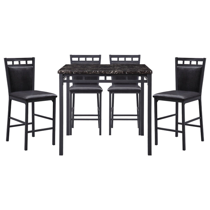 Olney - 5 Piece Counter Height Set With Faux Marble Top - Black / Dark Brown