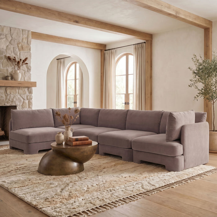 Hammond - Velvet Performance Fabric Upholstered 5 Piece L-Shaped Sectional