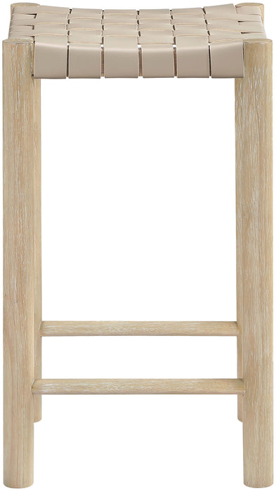 Entwine - Vegan Leather Upholstered Backless Counter Stool - Painted Natural