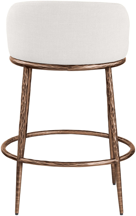 Ferro - Linen Textured Performance Fabric Upholstered Counter Stool - Cream / Brushed Bronze
