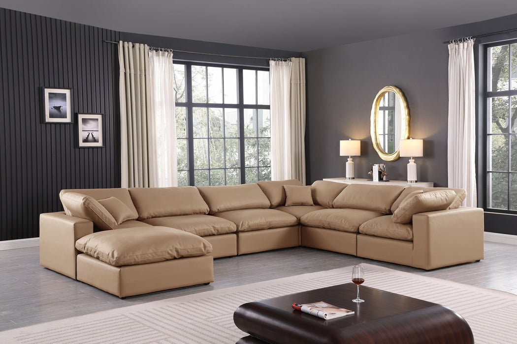 Comfy - 7 Piece Faux Leather Modular Sectional With Chaise - Tan