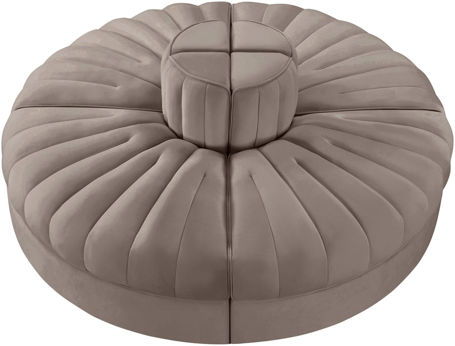 Rummi - Round Velvet Performance Fabric Upholstered 4 Piece Modular Sofa