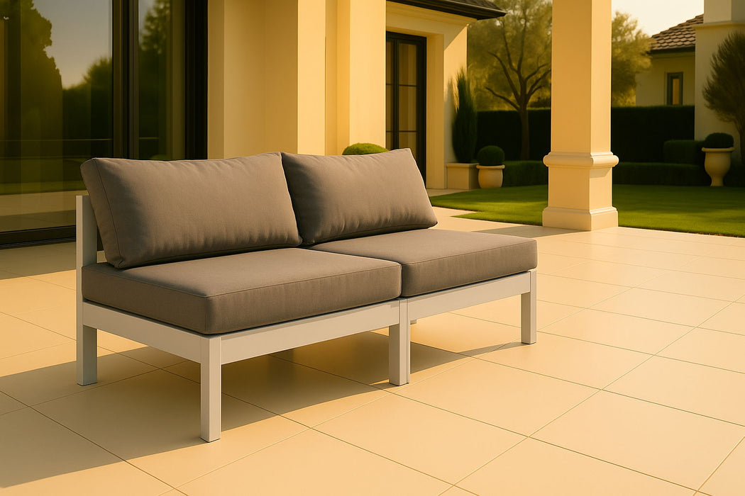 Nizuc - Outdoor Patio 2 Seat Armless Modular Sofa With White Frame