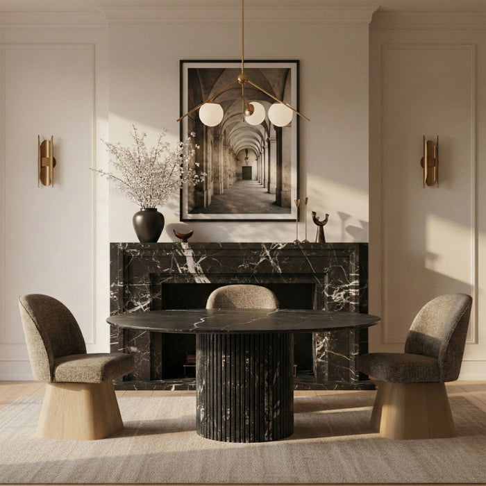 Marlowe - Linen Textured Fabric Upholstered Swivel Dining Side Chair - Stained Natural