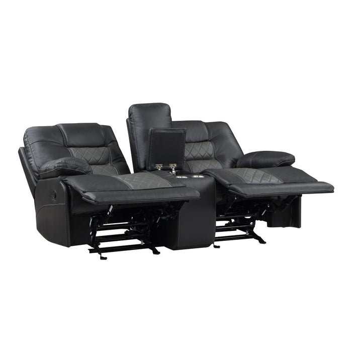 Fabian - Double Glider Reclining Loveseat With Center Console, Receptacles And USB Ports - 2-Tone Gray (Gray / Dark Gray)