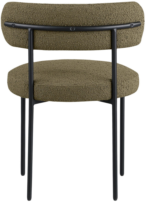 Beacon - Boucle Fabric Dining Chair With Black Legs (Set of 2) - Olive Green
