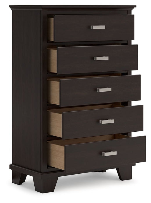 Covetown - Five Drawer Chest - Dark Brown
