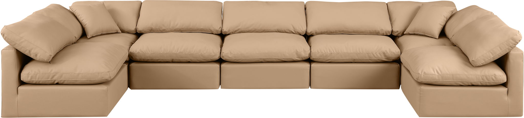 Indulge - Faux Leather 7 Piece Modular U-Shaped Sectional - Tan