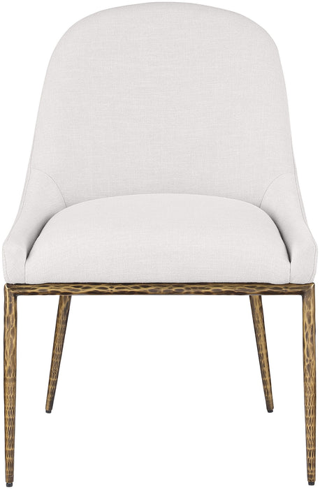 Ferro - Linen Textured Performance Fabric Upholstered Dining Side Chair - Cream / Brushed Gold