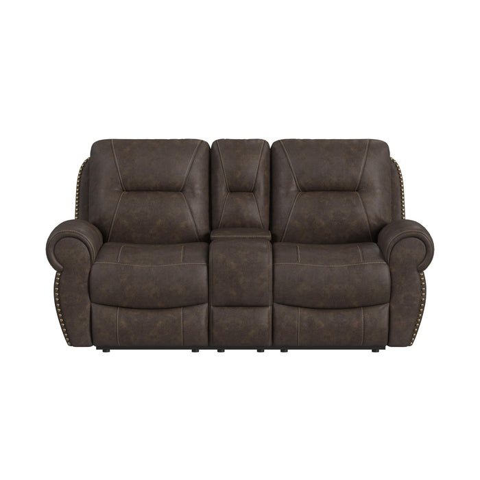 Topeka - Loveseat With Console, Hidden Cups - Rocky Brown