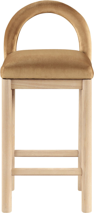 Conrad - Velvet Counter Stool With Natural Legs - Saddle