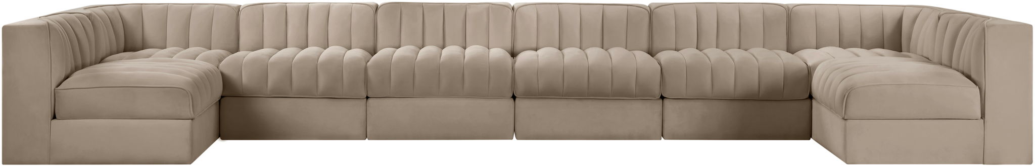 Rummi - Velvet Performance Fabric Upholstered 8 Piece Modular Sectional (With 2 Corner Chairs)