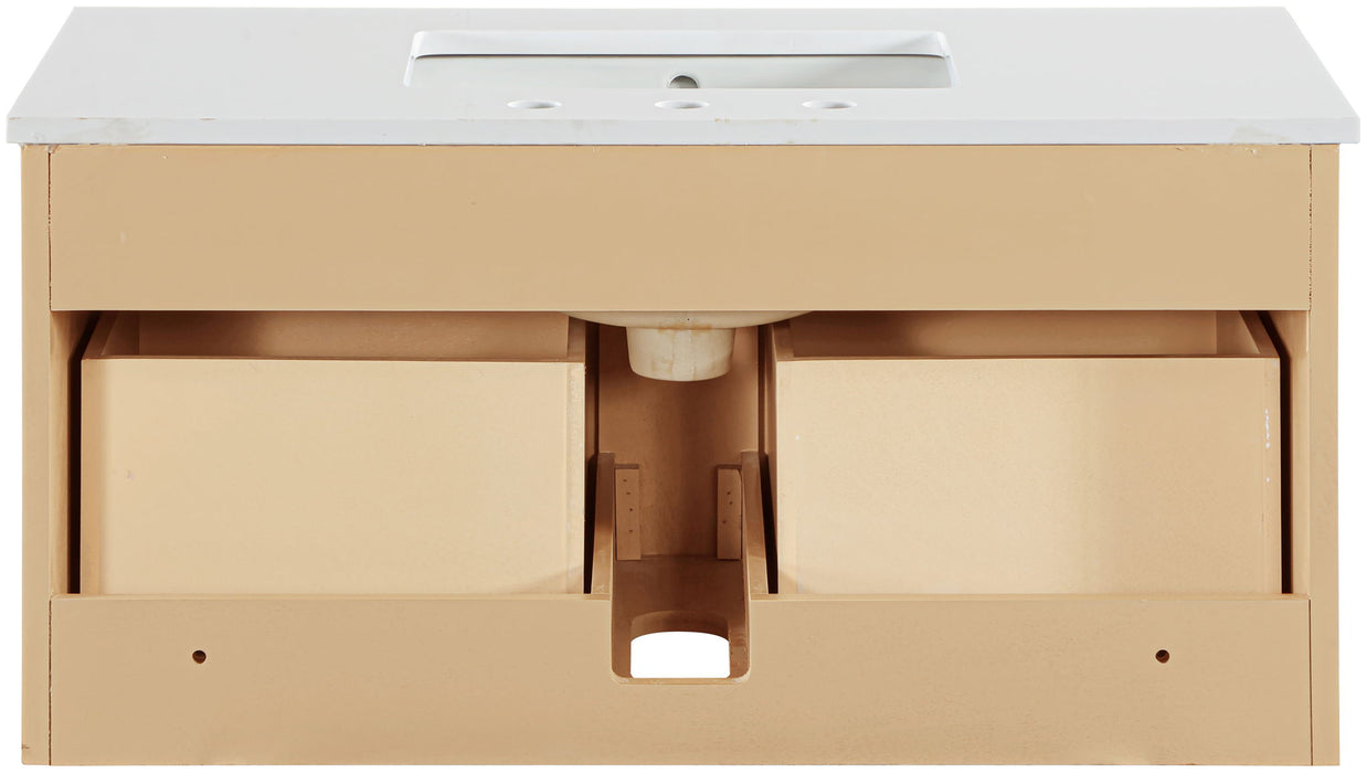 Leonardo - Engineered Stone And Solid Wood 24" Wall Mounted Bathroom Vanity