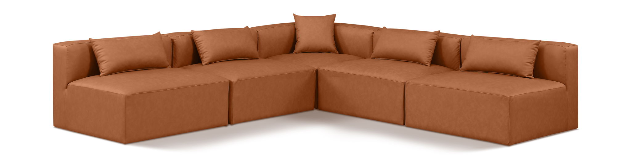 Cube - 5 Piece Modular Corner Armless Sectional - Cognac