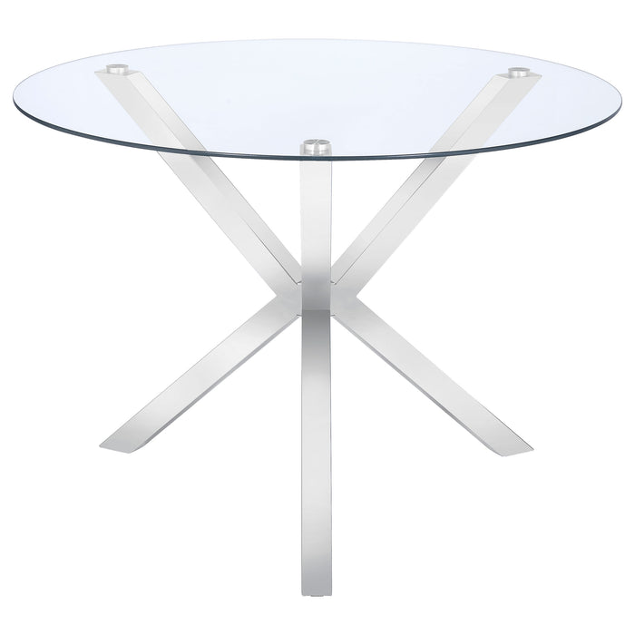 Vance Round 41-inch Glass Top Asterisk Dining Table Chrome