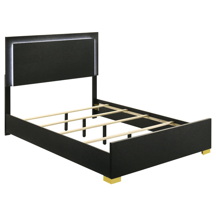 Marceline Wood Full LED Panel Bed Black