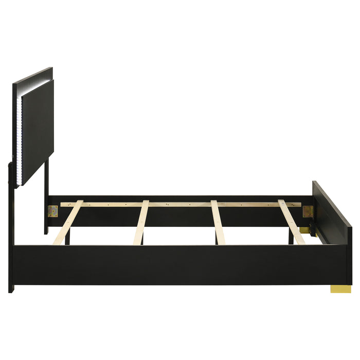 Marceline Wood Full LED Panel Bed Black