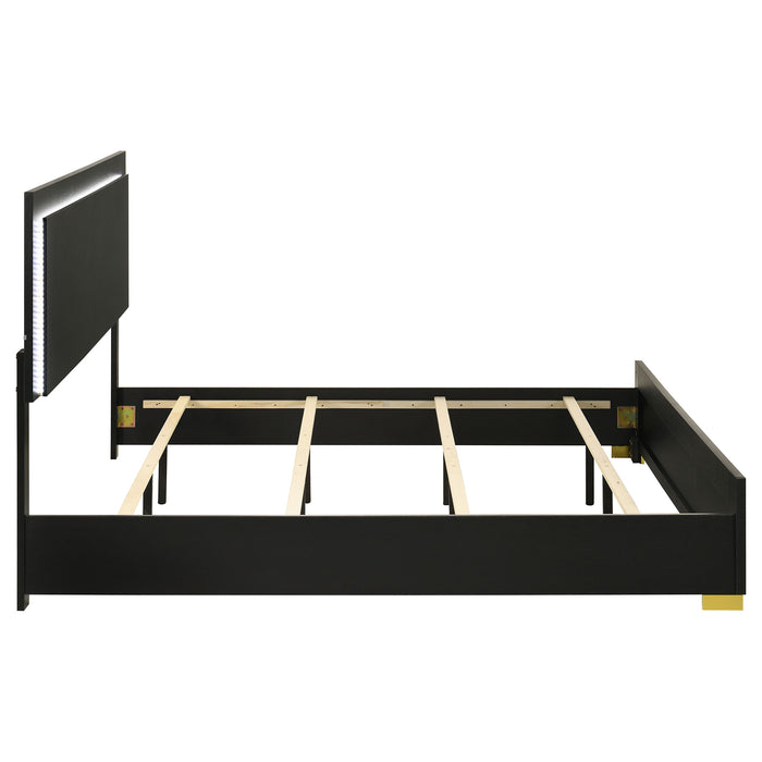 Marceline Wood Eastern King LED Panel Bed Black